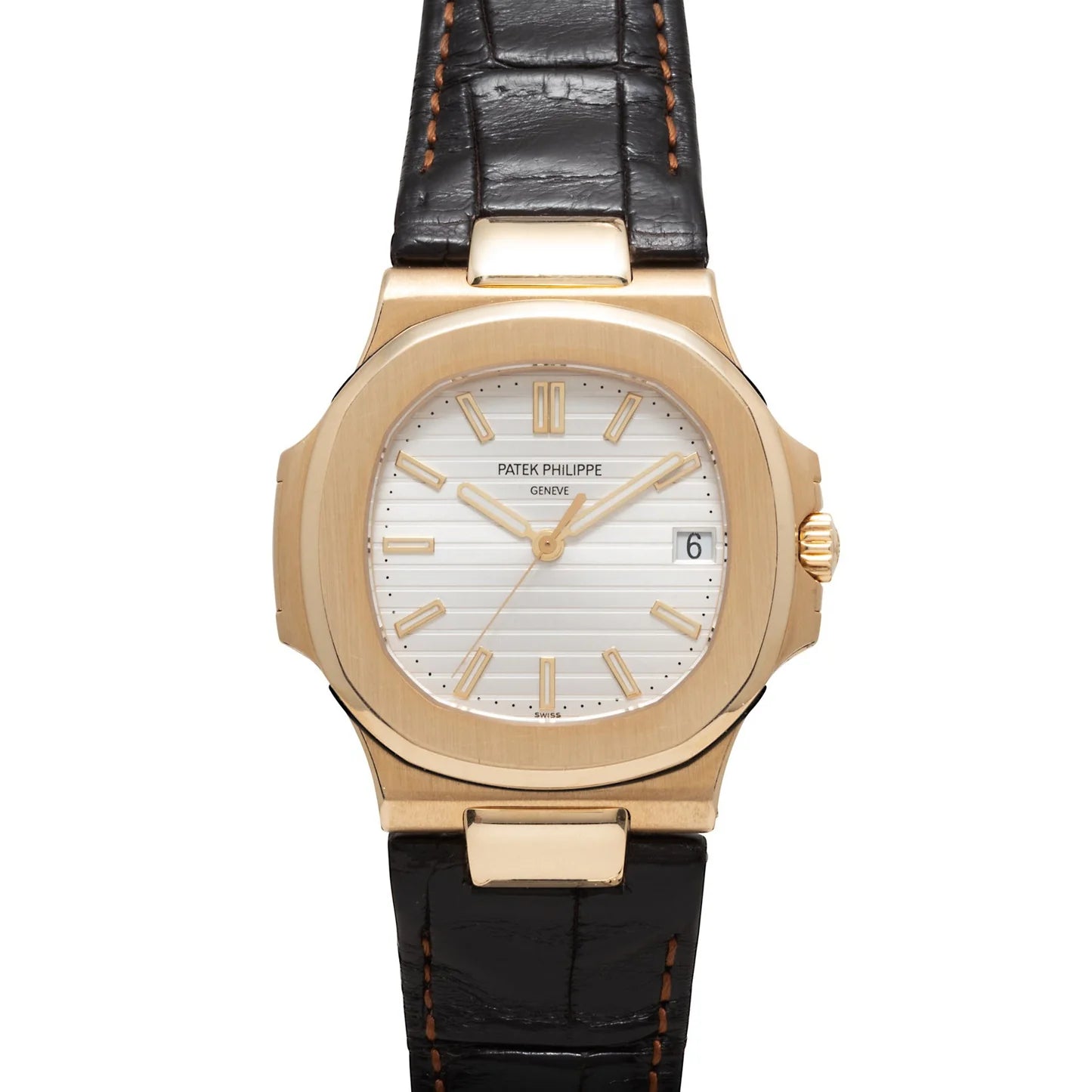Patek Philippe Nautilus 18K Yellow Gold with brown leather strap watch