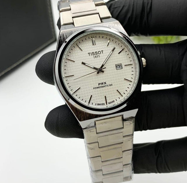TISSOT PRX White dial with silver chain