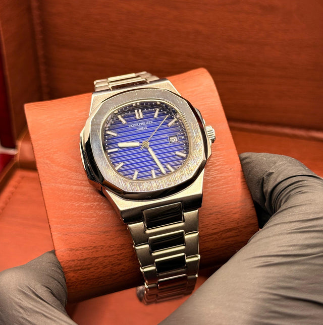 Patek Philippe silver with blue dial with date